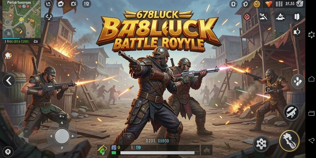 Screenshot utama <strong>678LUCK</strong> menampilkan aksi seru di medan perang Battle Royale.