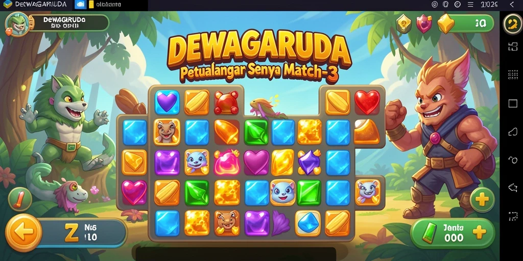 Tangkapan layar menunjukkan gameplay seru DEWAGARUDA dalam genre Match-3.