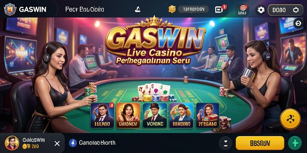 Screenshot GASWIN menampilkan dealer langsung dalam permainan kasino yang mengasyikkan.