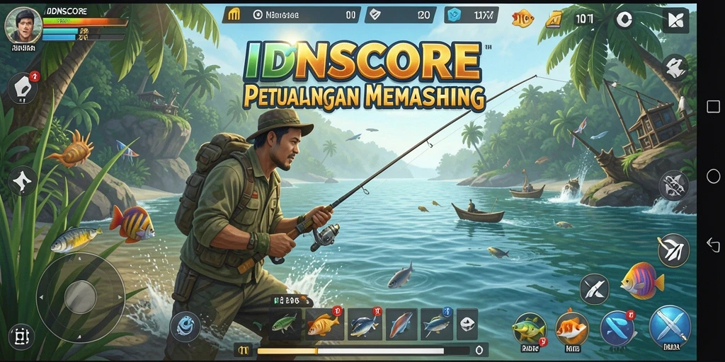 Tampilan pengalaman memancing seru di IDNSCORE yang penuh warna.