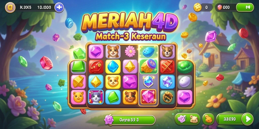 Screenshot gameplay MERIAH4D yang menampilkan level Match-3 yang seru.