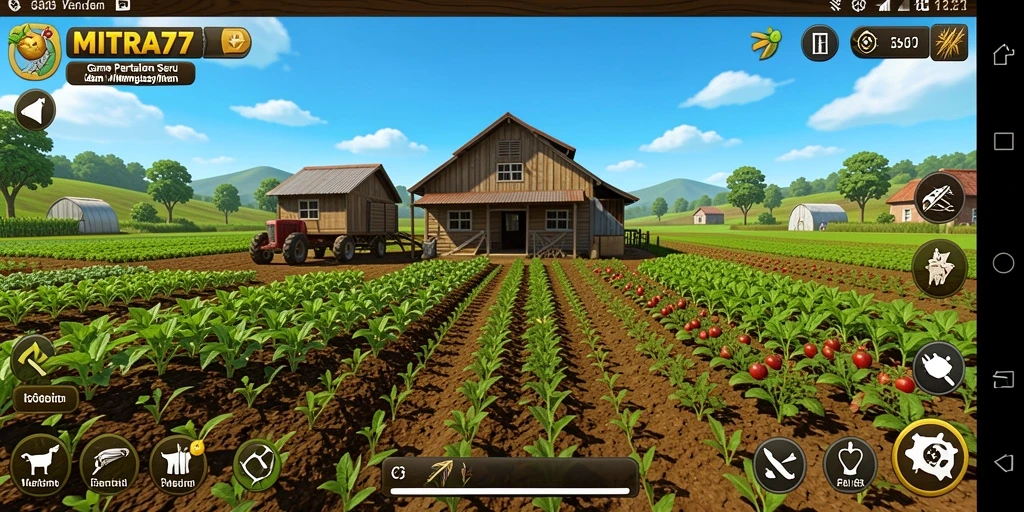 Screenshot dari gameplay MITRA77 yang menunjukkan aktivitas bertani yang seru.