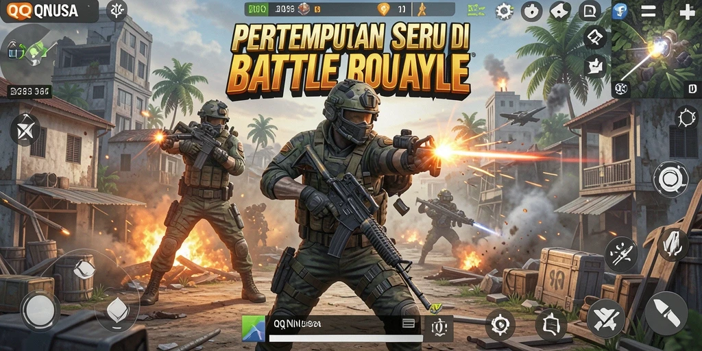 Screenshot gameplay QQNUSA dengan aksi Battle Royale yang mendebarkan.