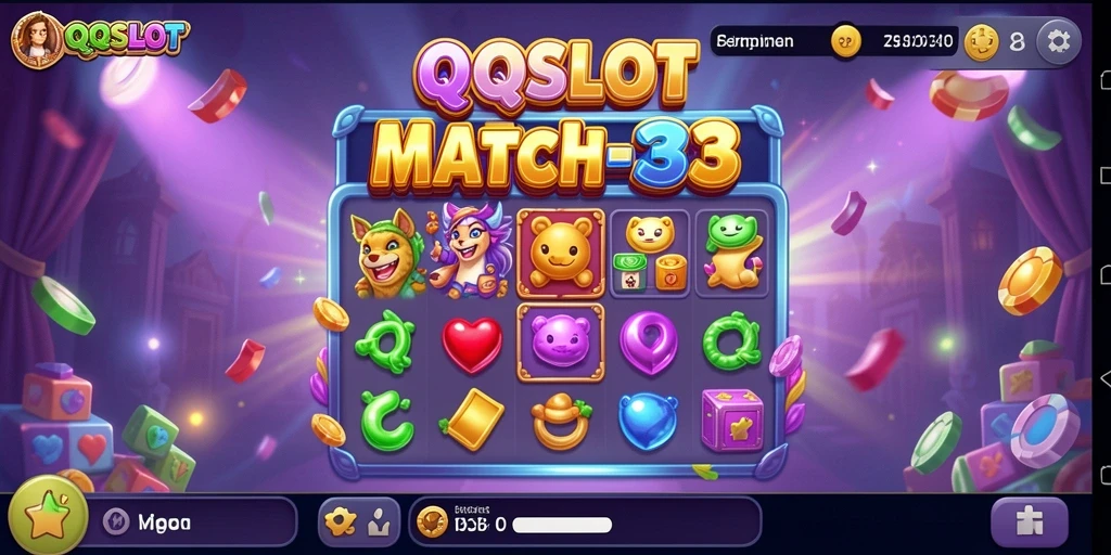 Screenshot gameplay QQSLOT yang menampilkan tantangan Match-3 yang seru.