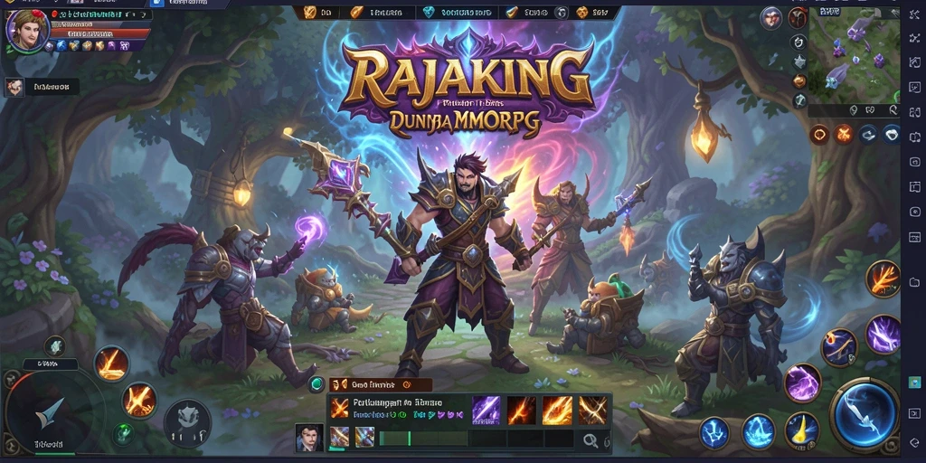 Screenshot gameplay RAJAKING menunjukkan pertarungan epik antar karakter dalam dunia fantasi.