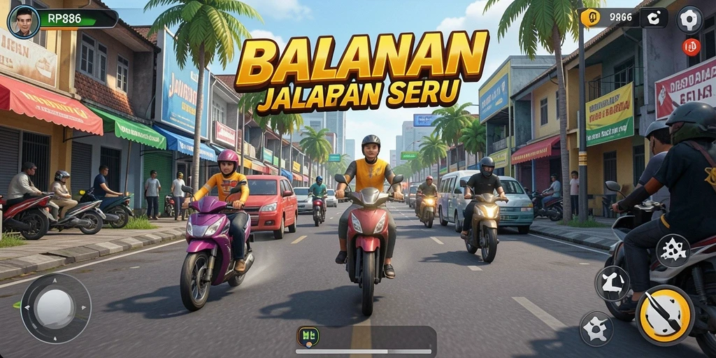 Gameplay RP886 yang menampilkan balapan mendebarkan di jalanan.