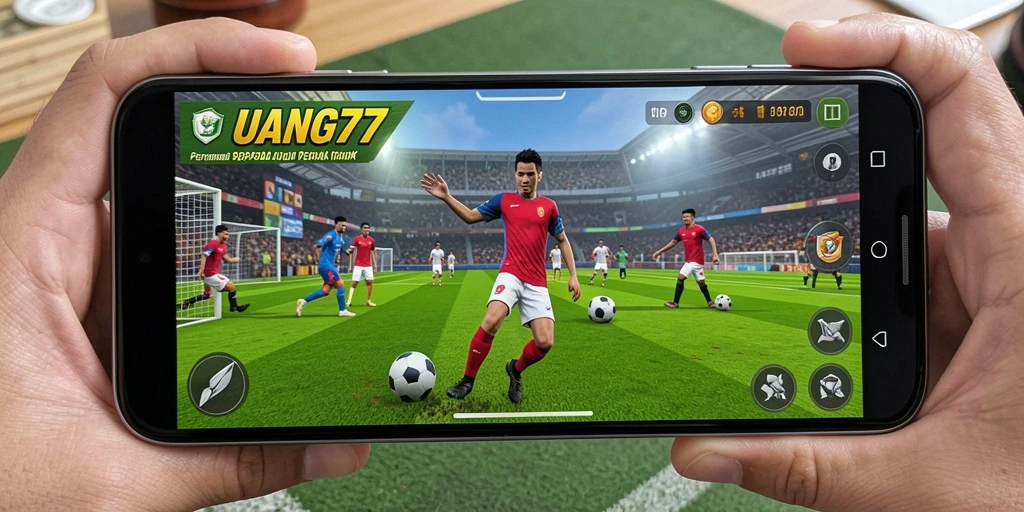 Gambaran tangkapan layar gameplay UANG77 dalam pertandingan sepak bola yang mendebarkan.