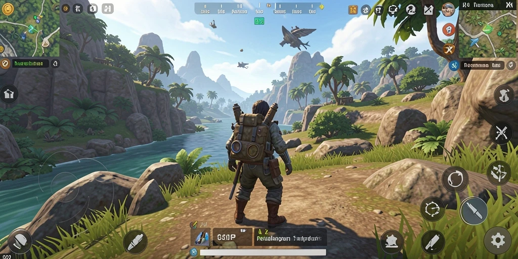 Tampilan gameplay V21 yang mendebarkan dalam dunia terbuka.