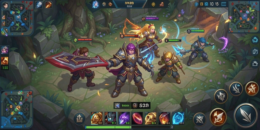 Tampilan gameplay seru saat bertarung di arena MOBA.